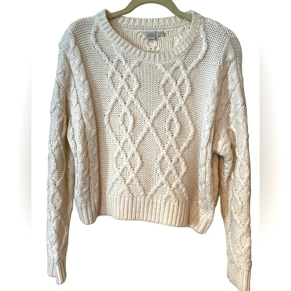 twik Sweaters - Simons  Twik White Ribbed CableKnit Crew Sweater Size M REDUCED